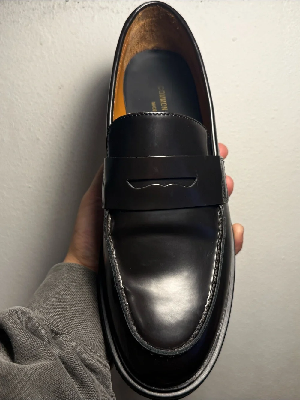 Common Projects Men's Shiny Dark Brown Penny Loafers